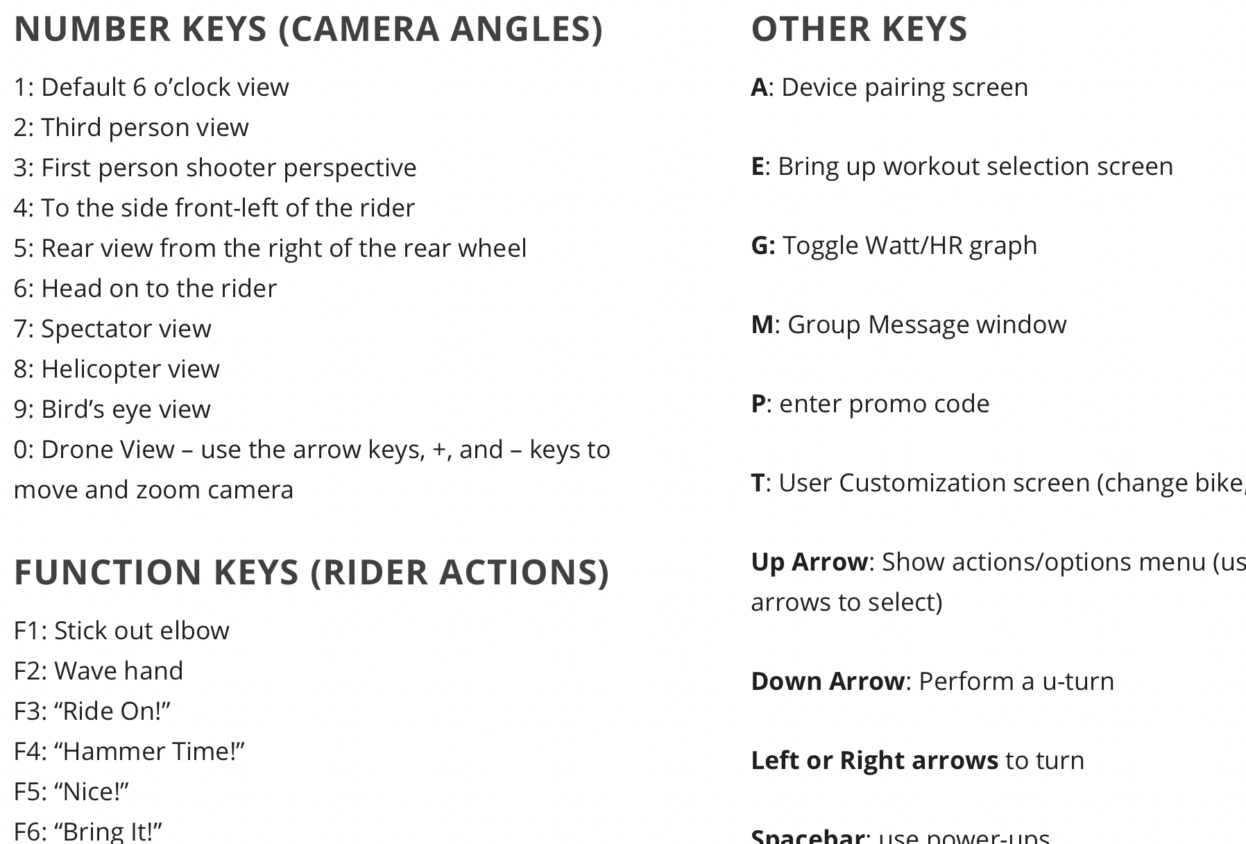 zwift mac keyboard shortcuts